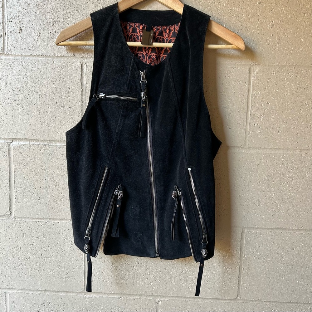 Thomas Wylde Skull Suede Vest Black Leather Vest